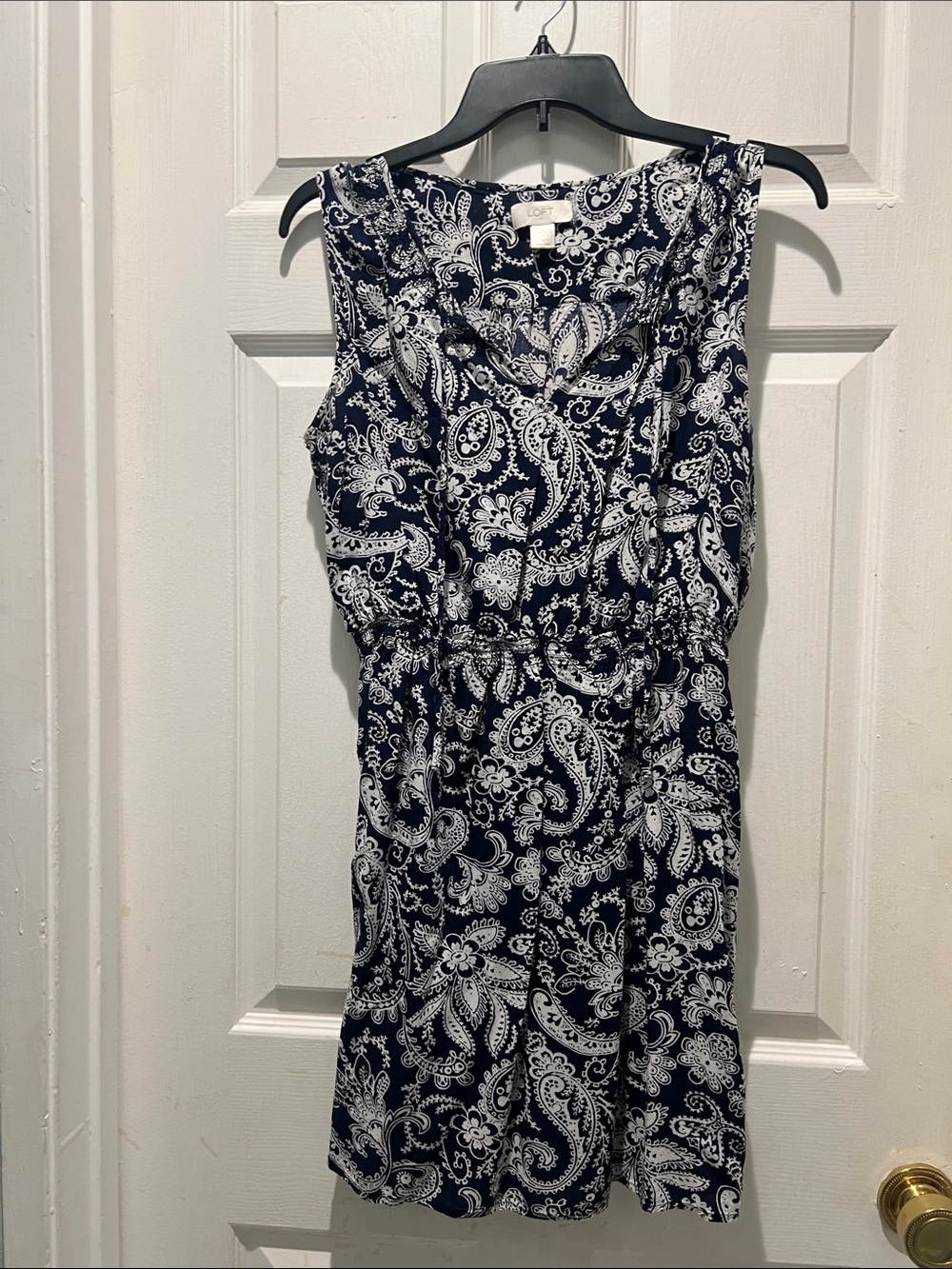 LOFT Navy and White Paisley Sleeveless Mini Dress